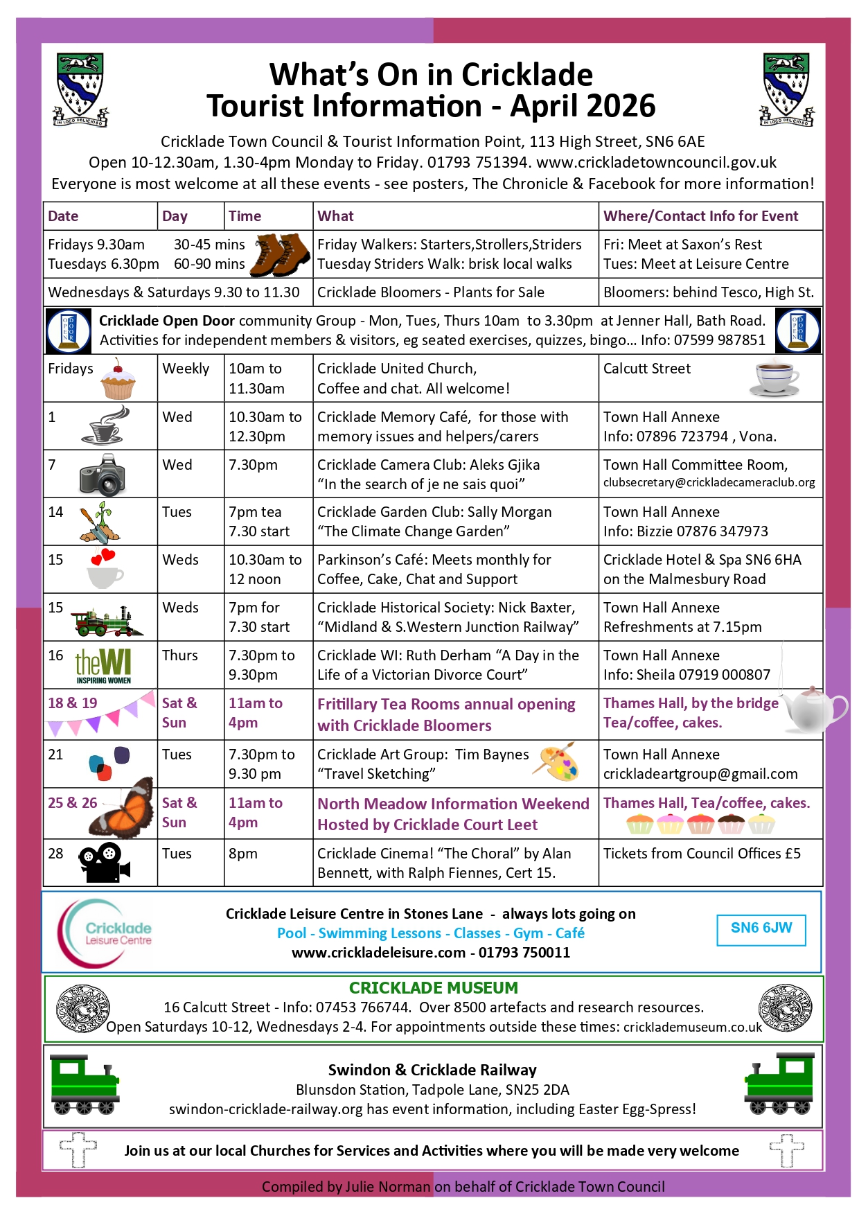 What's On in Crickdale April 2026 - click to download PDF